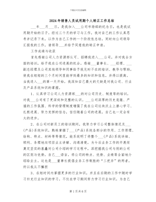 2024年销售人员试用期个人转正工作总结