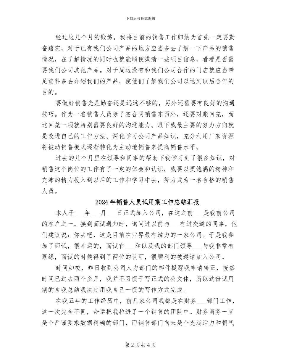 2024年销售人员试用期工作总结报告_第2页