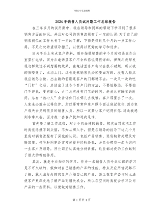 2024年销售人员试用期工作总结报告