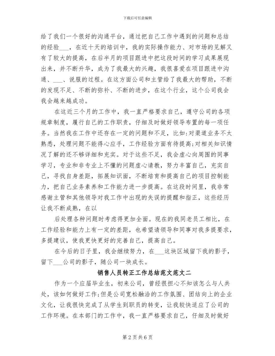 2024年销售人员转正工作总结范文_第2页
