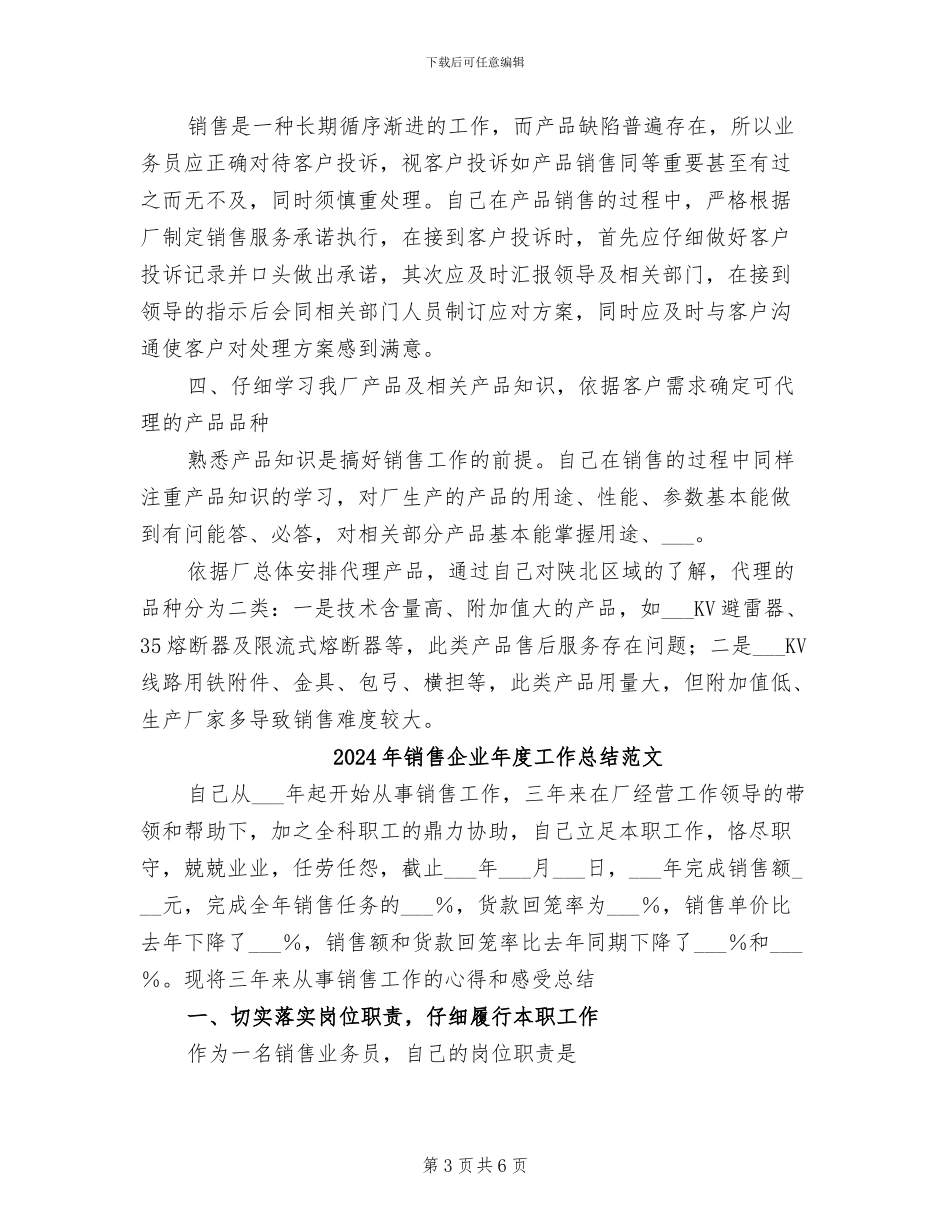 2024年销售企业年度工作总结_第3页
