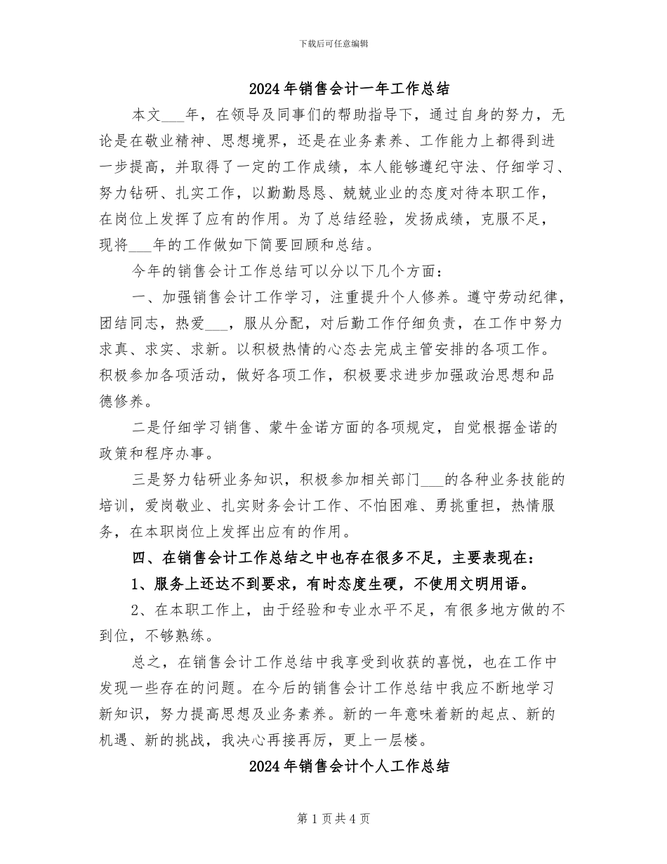2024年销售会计一年工作总结_第1页
