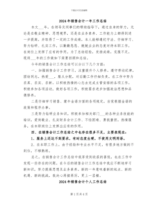2024年销售会计一年工作总结