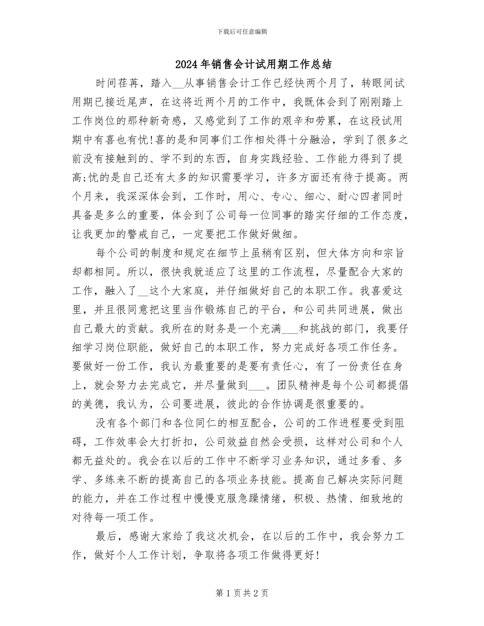 2024年销售会计试用期工作总结_第1页