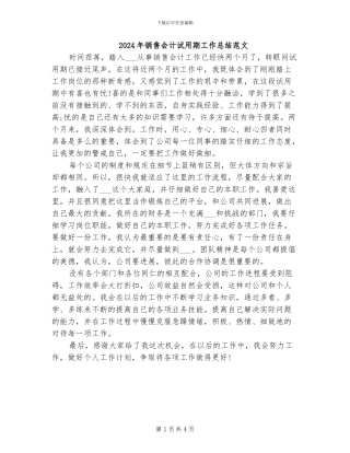 2024年销售会计试用期工作总结范文
