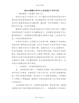 2024年销售公司年中工作总结及下半年计划