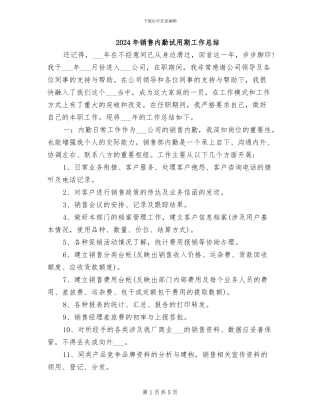 2024年销售内勤试用期工作总结