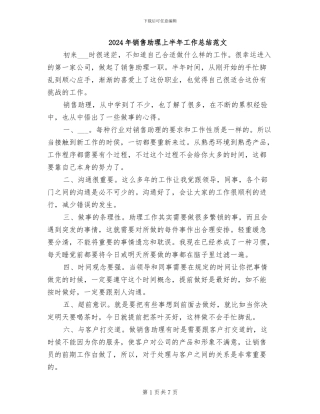 2024年销售助理上半年工作总结范文