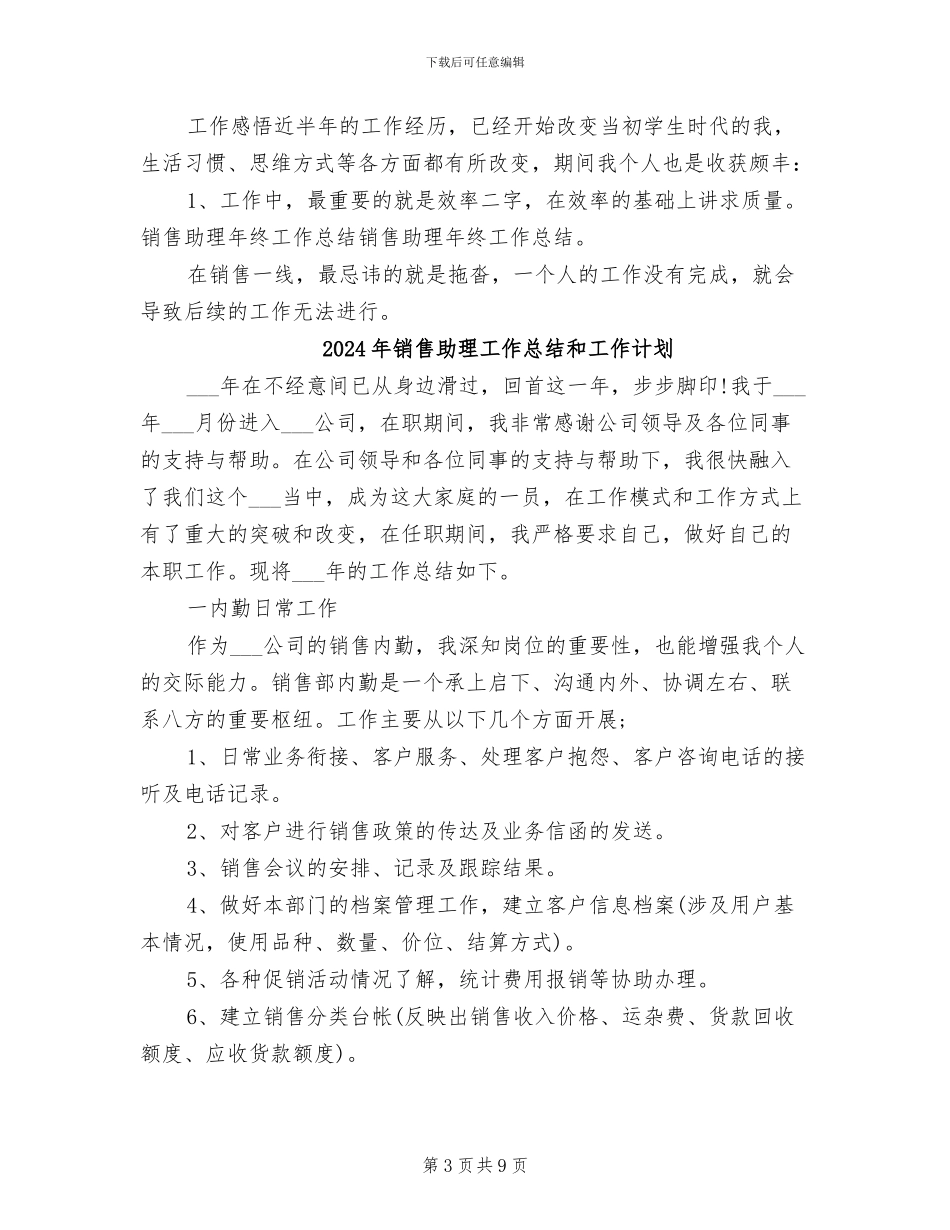 2024年销售助理工作总结及计划_第3页