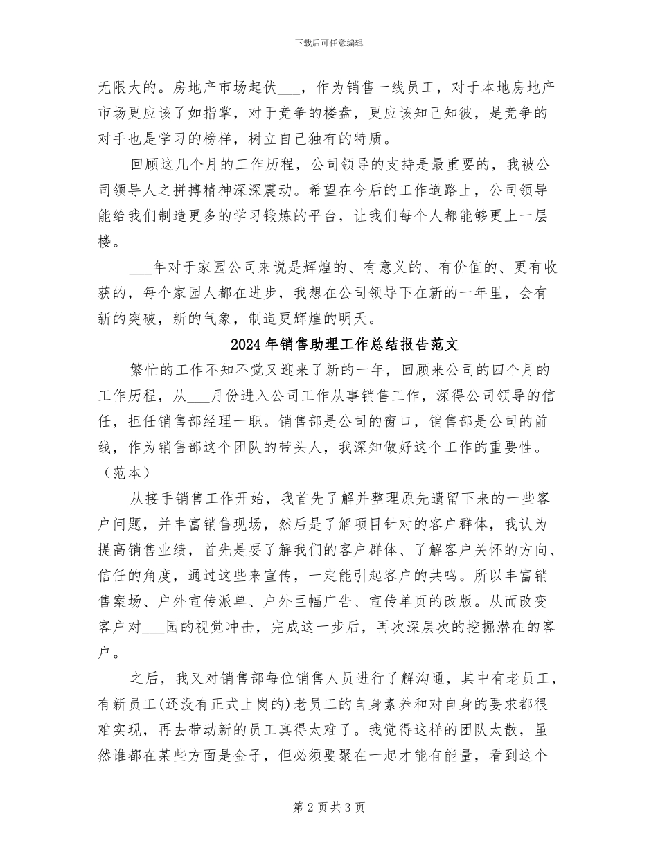 2024年销售助理工作总结报告_第2页