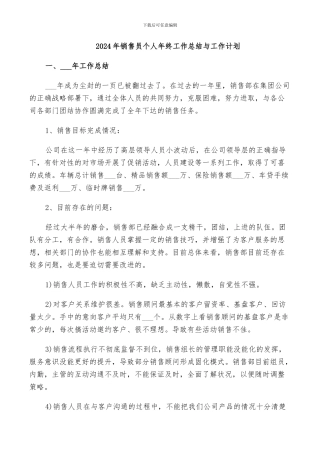 2024年销售员个人年终工作总结与工作计划
