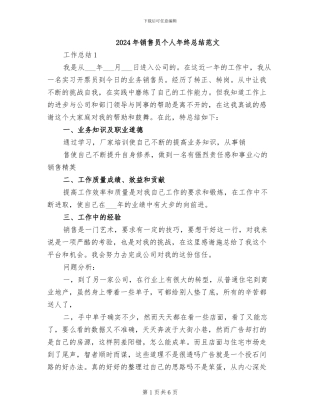 2024年销售员个人年终总结范文
