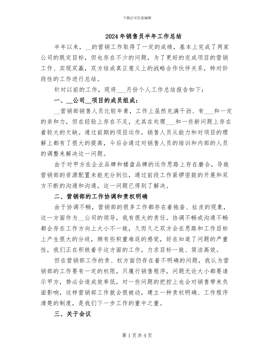 2024年销售员半年工作总结_第1页