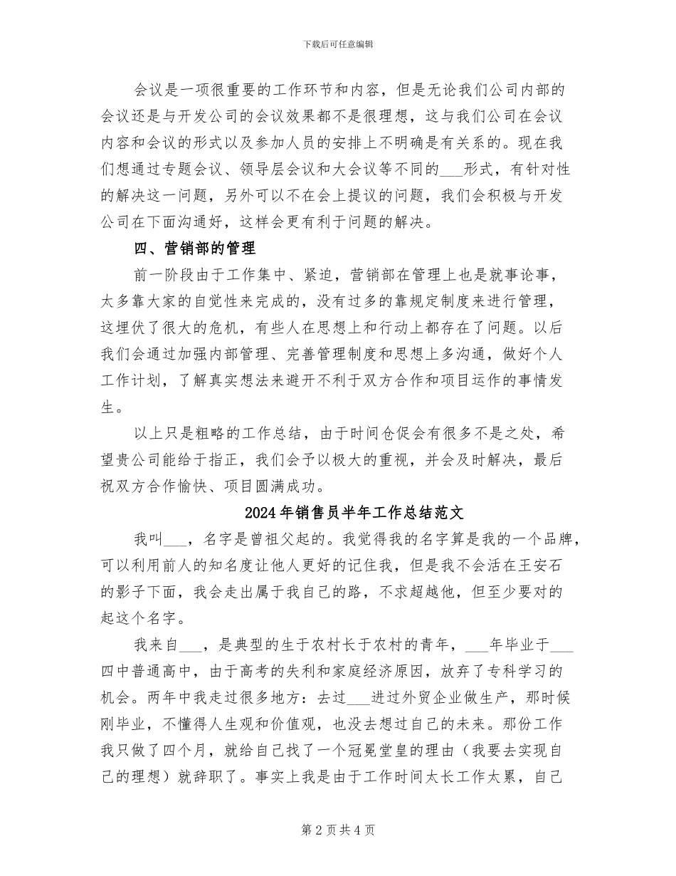 2024年销售员半年工作总结_第2页