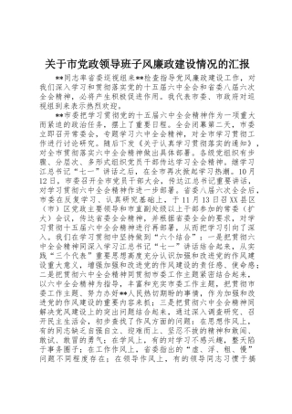 关于市党政领导班子风廉政建设情况的汇报