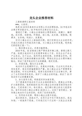 龙头企业推荐材料