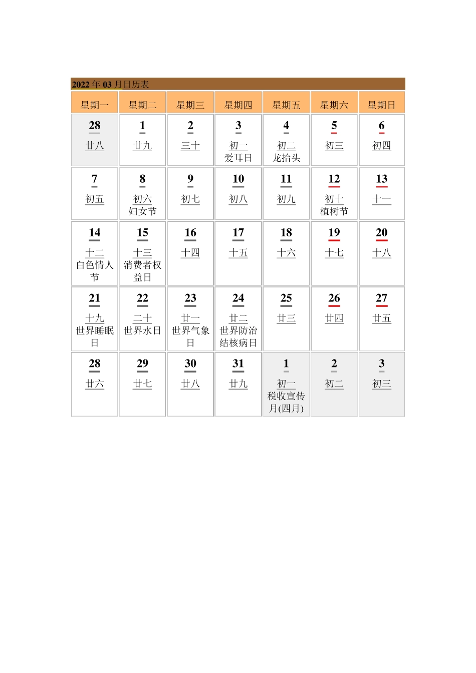 2022年日历表(含农历、节日),可复制、编辑_第3页