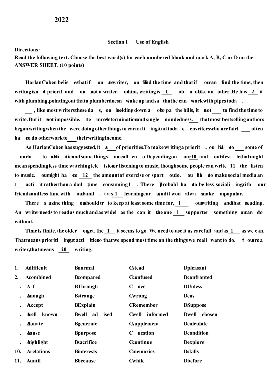 2022考研英语二真题+答案_第1页