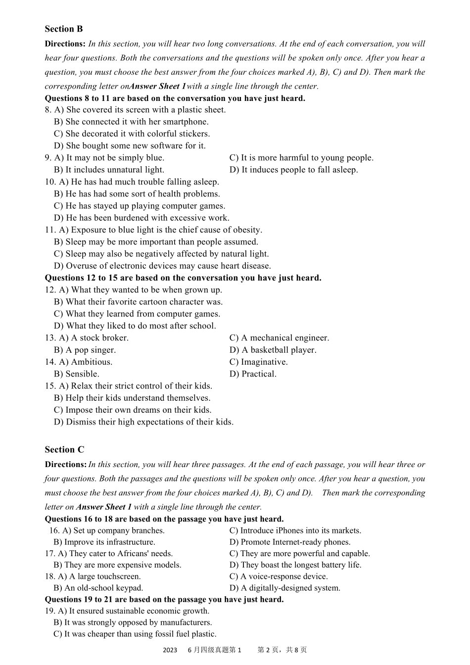 2023年6月英语四级真题第1套_第2页