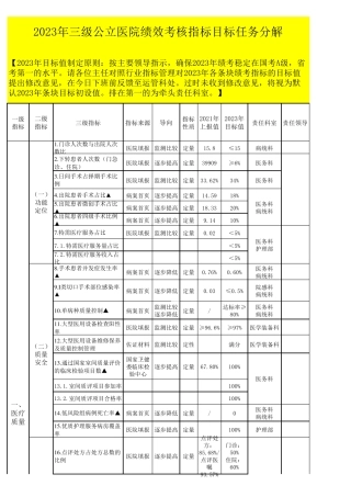 2023年三级公立医院绩效考核指标分解模板