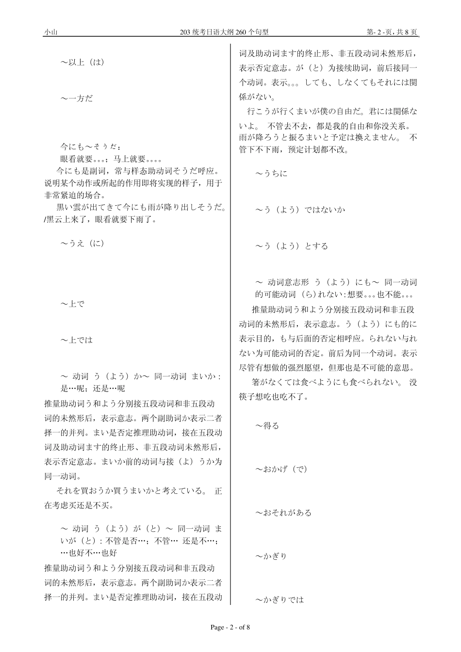 203统考日语大纲260个句型_第2页