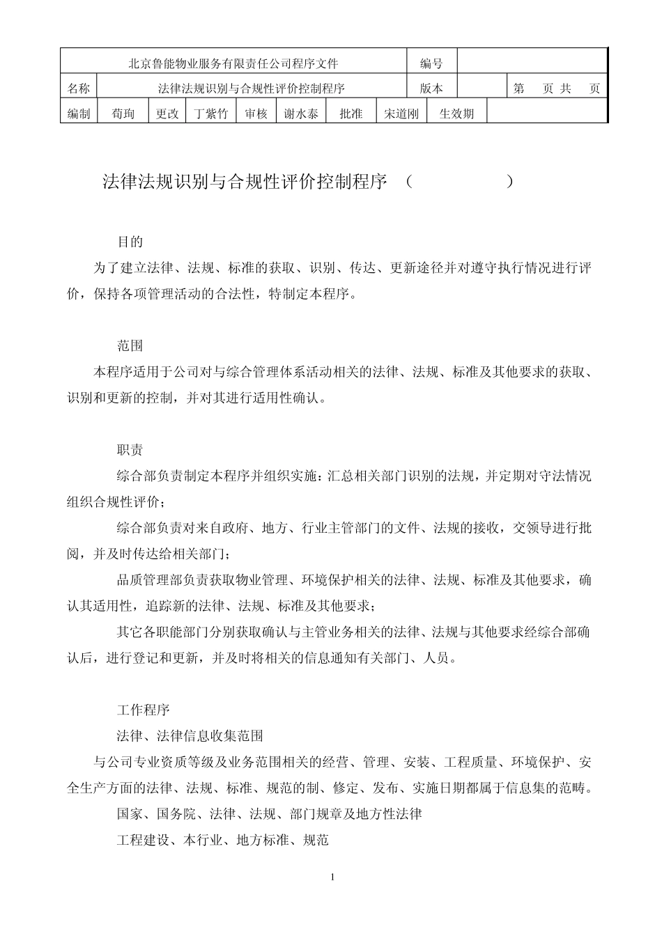 208法律法规识别及合规性评价控制程序_第1页