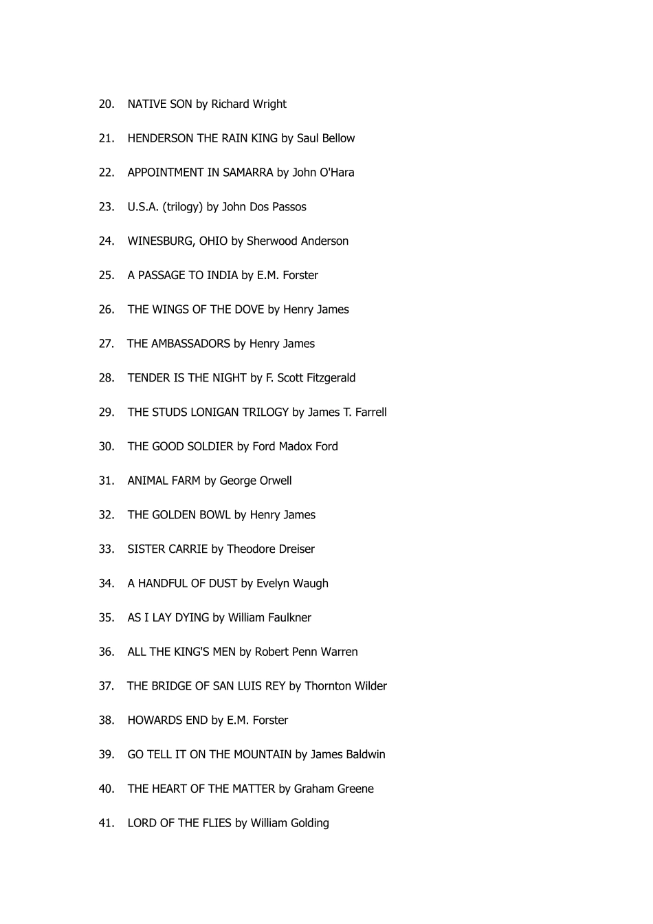 20世纪百部最佳英文小说_第2页