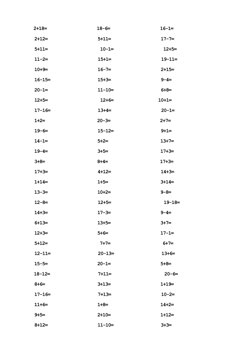 20以内加减法口算题(10页)_第1页