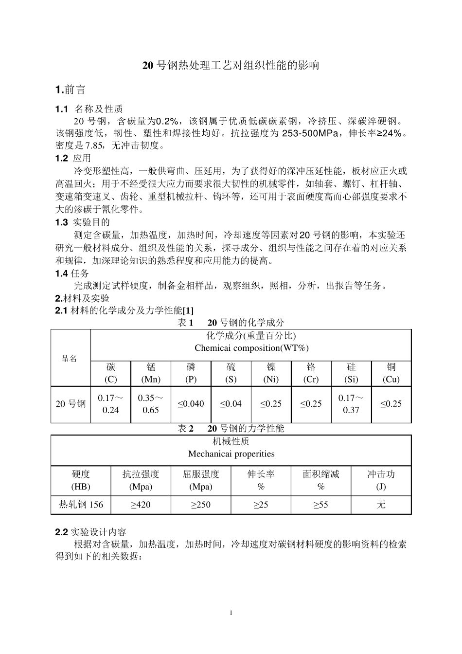 20号钢热处理工艺对组织性能的影响_第1页