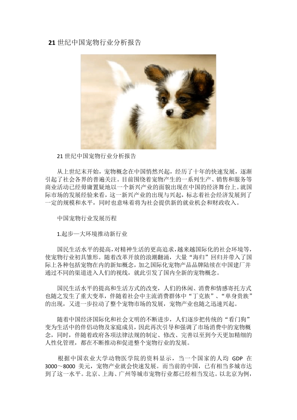 21世纪中国宠物行业分析报告_第1页