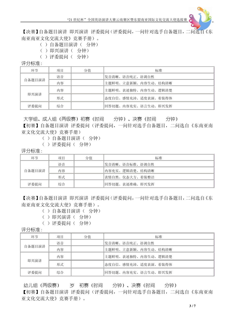 21世纪杯全国英语演讲大赛竞赛内容及评分标..._第3页