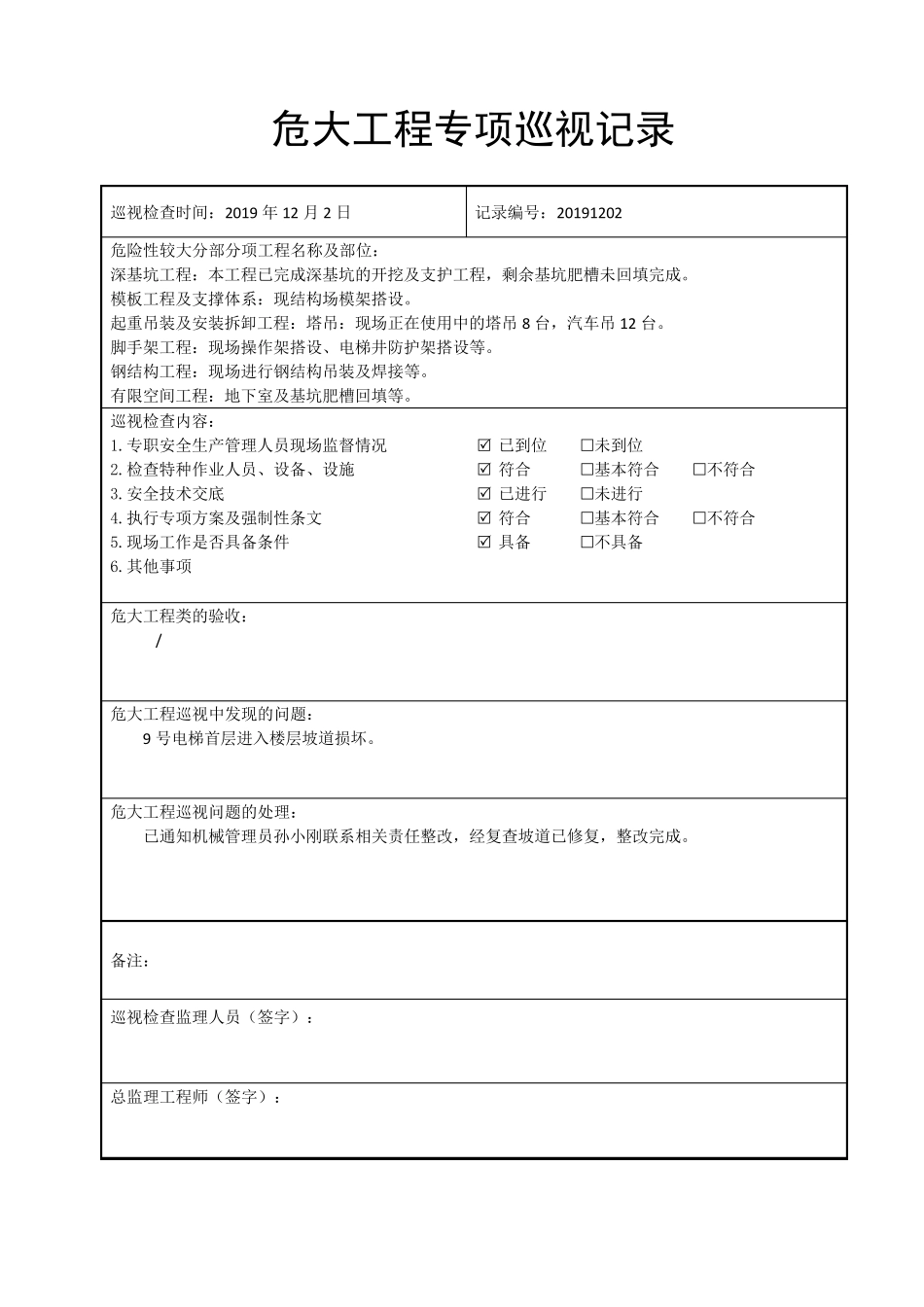 21项目危大工程专项巡视记录2019.12_第1页