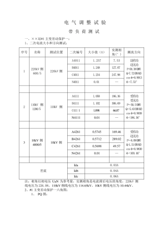 220kV主变带负荷测试试验报告
