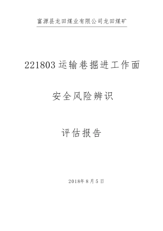 221803掘进工作面安全风险辨识评估报告
