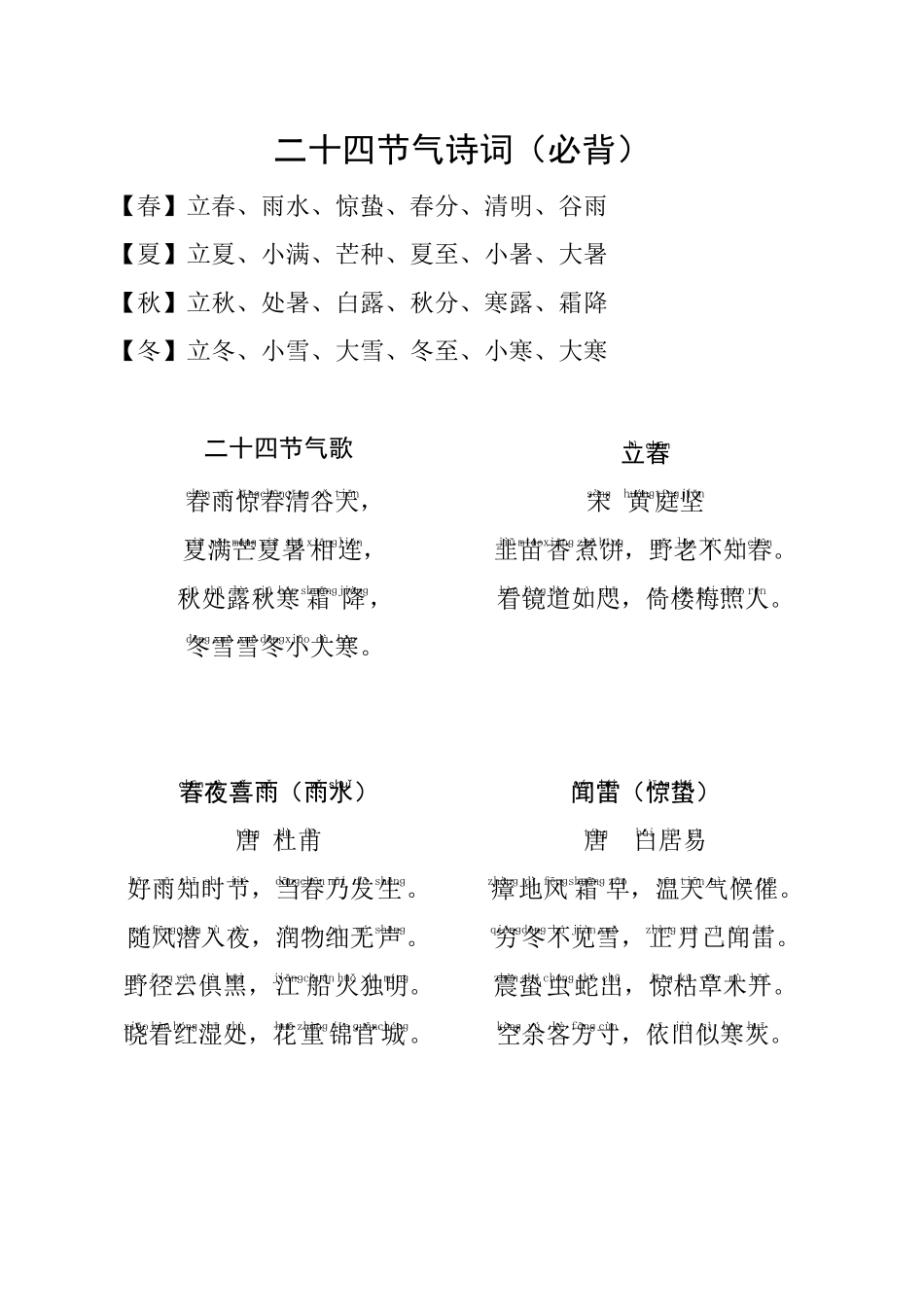 24节气及诗歌(拼音版)_第1页