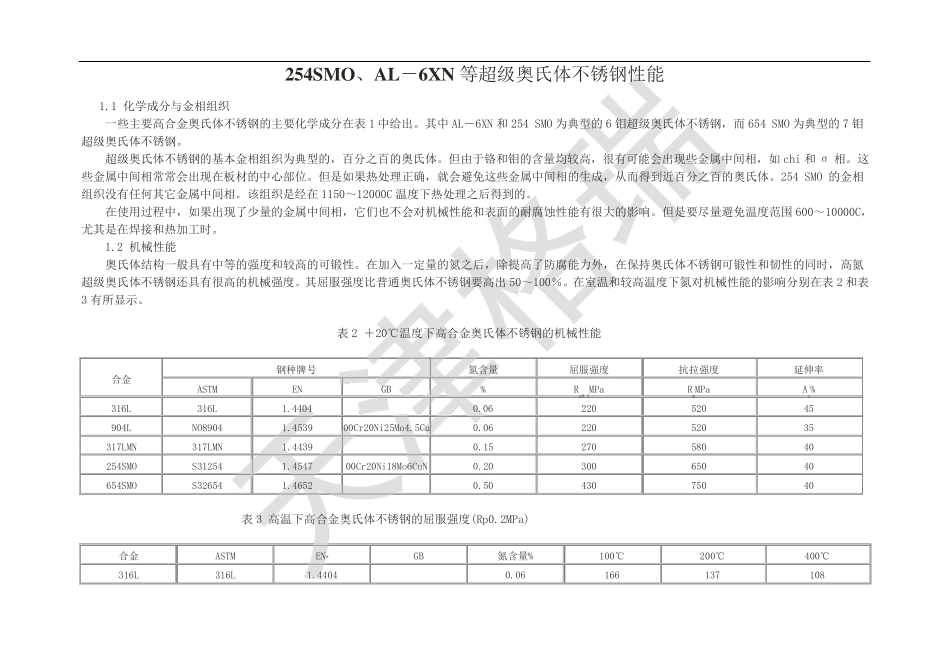 254SMo超级奥氏体不锈钢性能_第1页