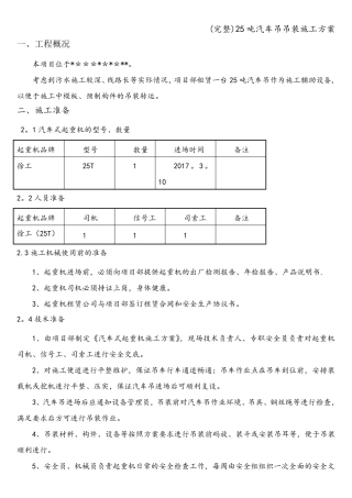 25吨汽车吊吊装施工方案