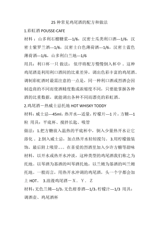 25种比较简单的鸡尾酒调制