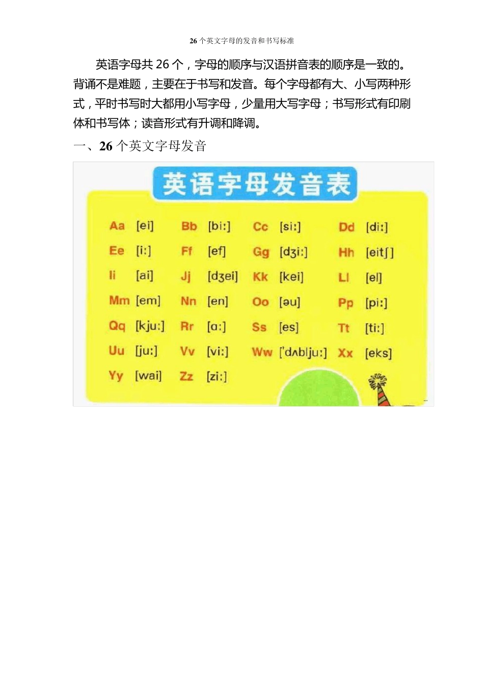 26个英文字母的发音和书写标准_第1页