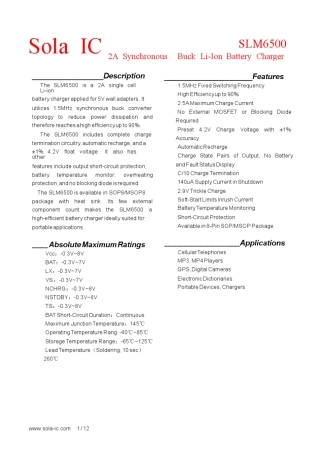 2A充电IC,2A单节锂离子电池充电管理IC,SLM6500
