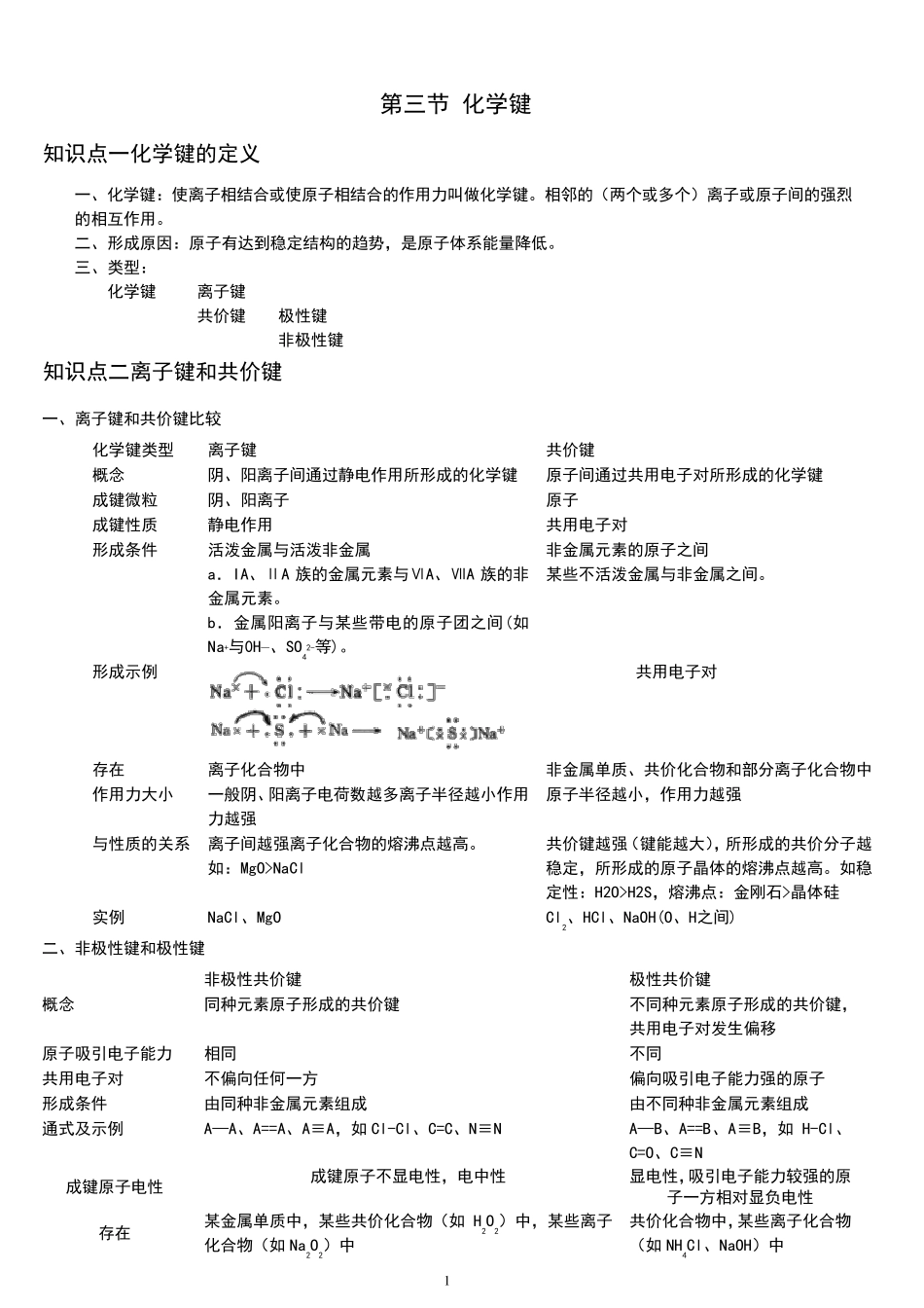 2化学键知识点与练习题_第1页