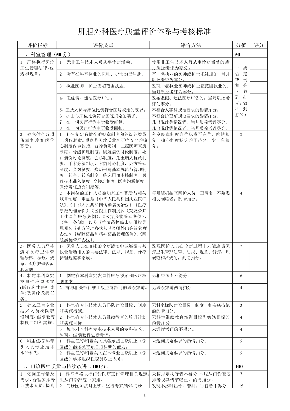 3.1肝胆外科医疗质量评价体系与考核标准(对)_第1页