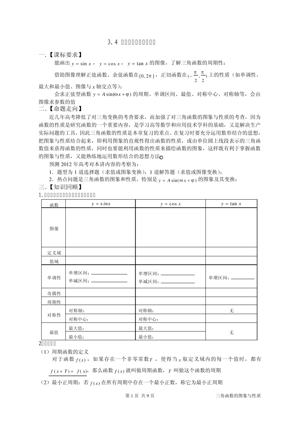 3.4三角函数的图象与性质—讲义_第1页