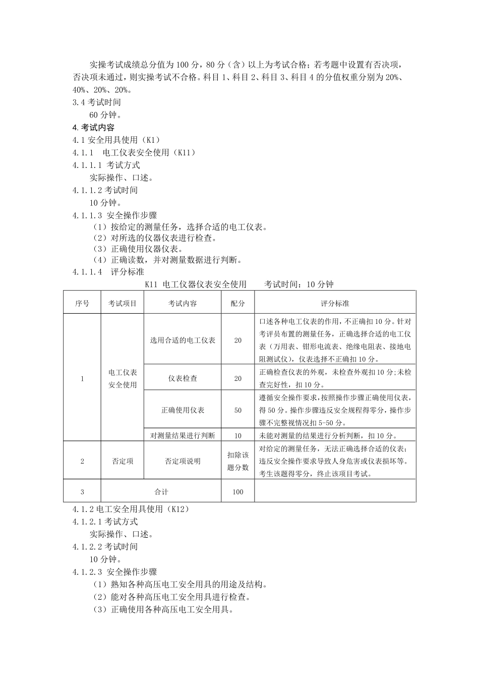3.特种作业(电工)安全技术实际操作考试标准和实操考试点设备配备标准(分项目)_第2页