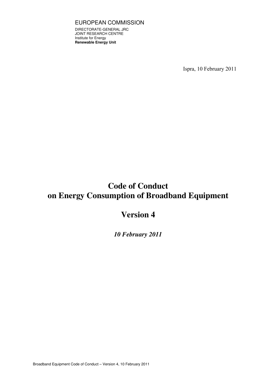 31CodeofConductBroadbandEquipmentV4final10.2.2011(节能减排标准CoCV4)_第1页