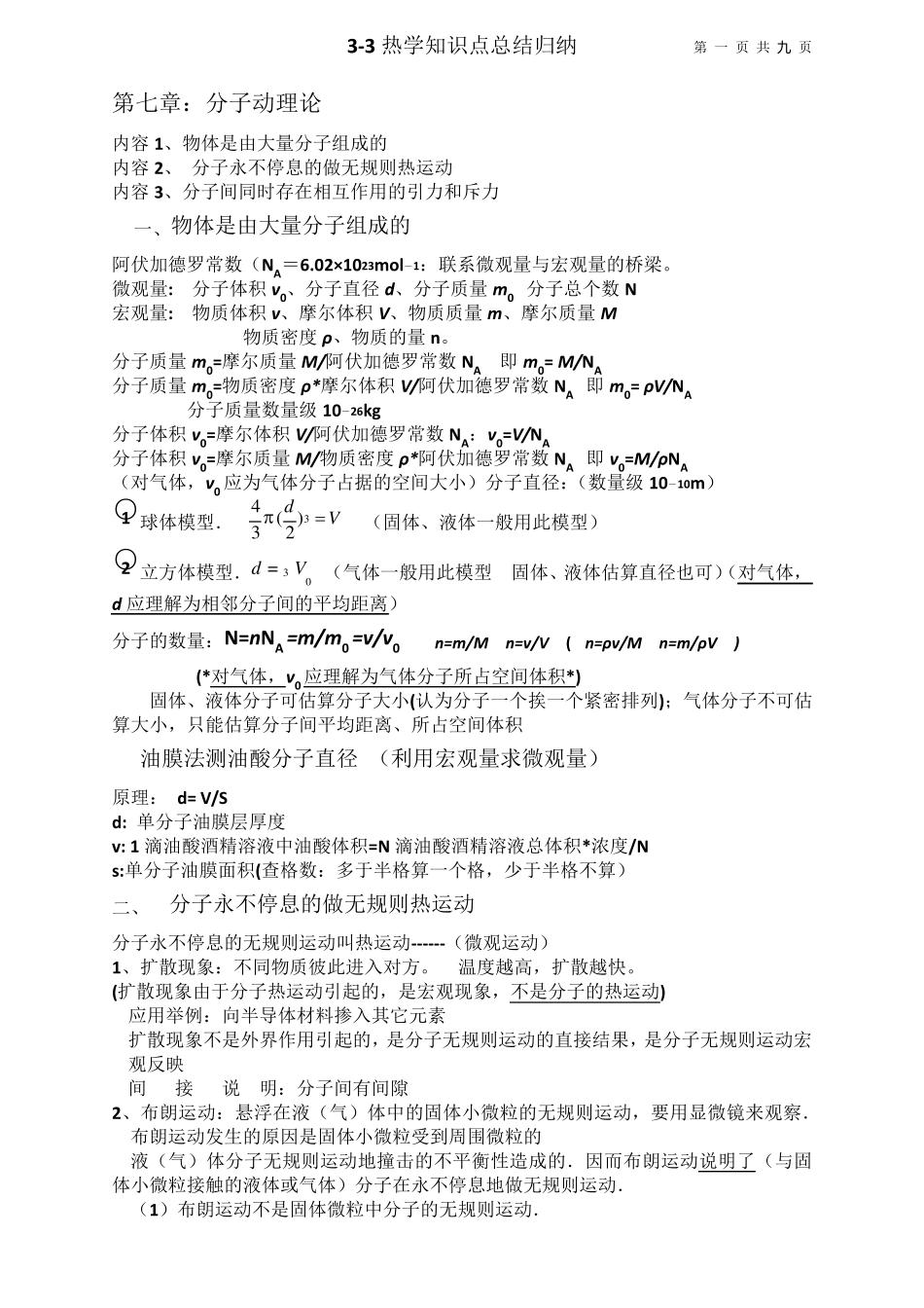 33热学知识点总结归纳_第1页