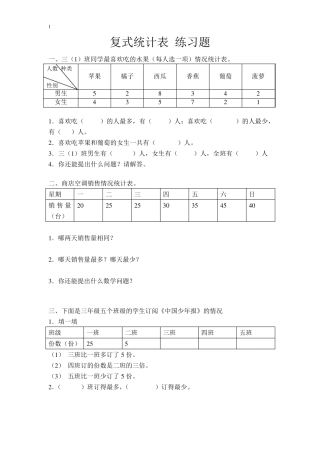 34复式统计表、条形统计图、复式条形统计图练习题