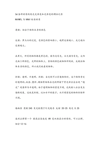 3d各种材质的高光光泽度和光泽度的调法记录