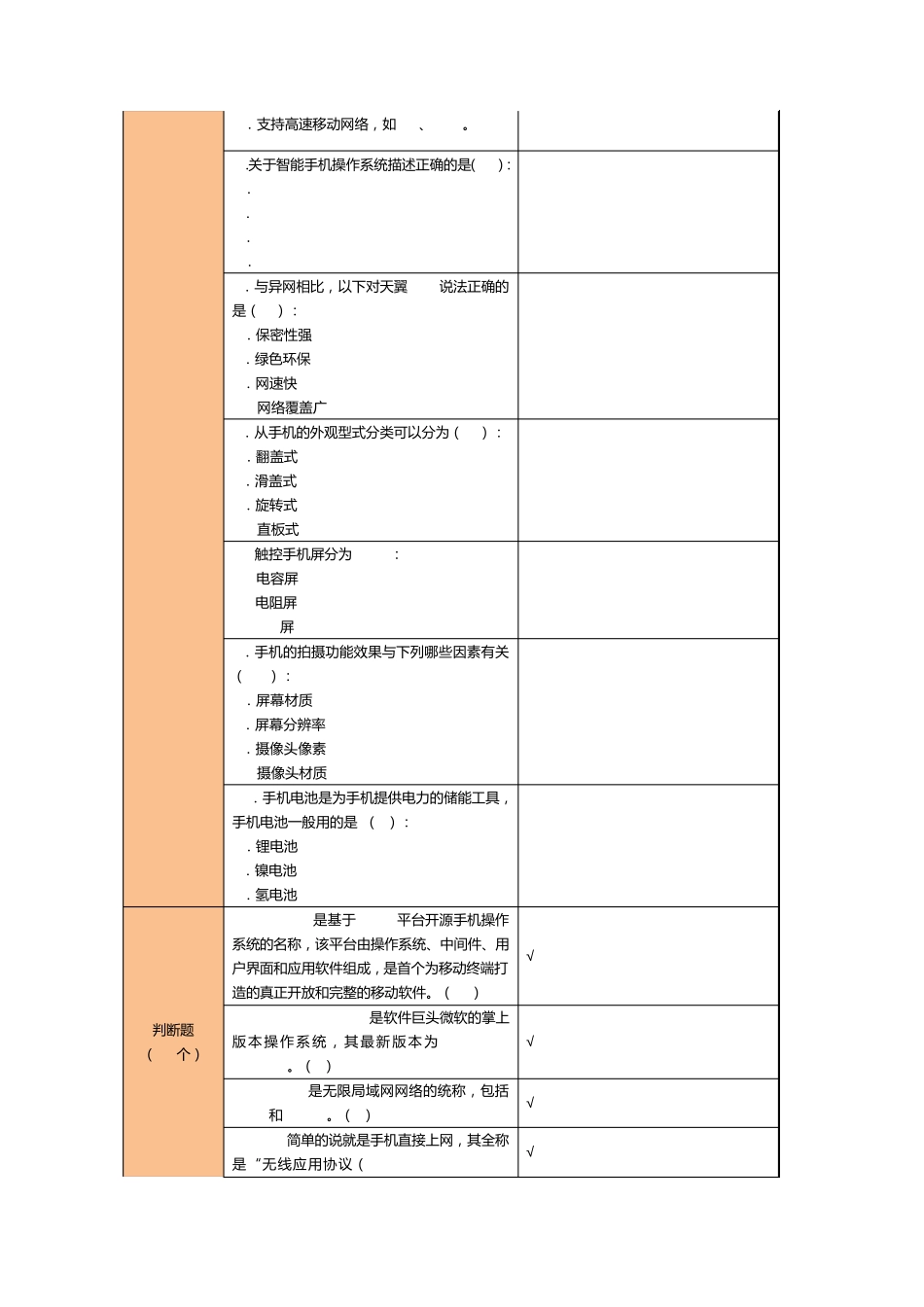 3G手机基础知识及终端应用题库_第3页