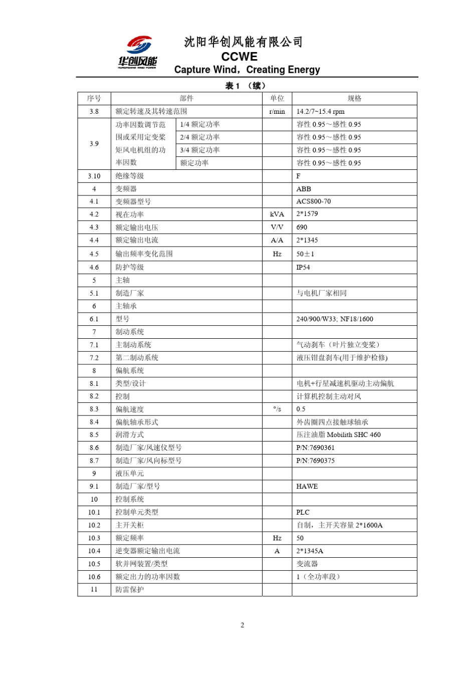 3MW直驱风力发电机组总体技术参数_第3页